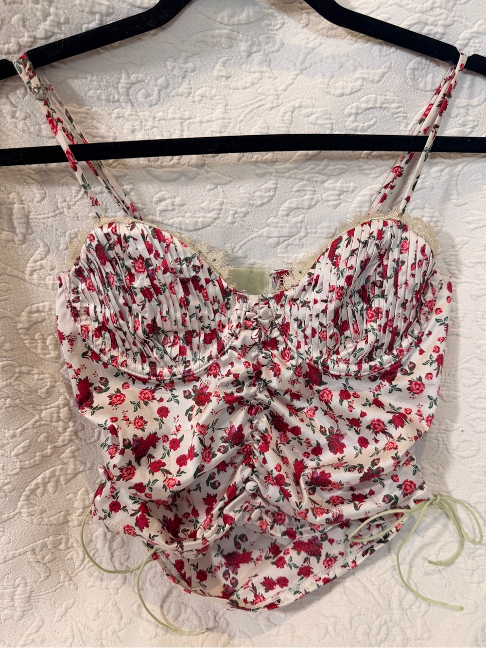 For Love & Lemons Floral Ruched Satin Cami